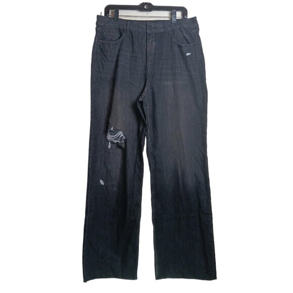 Sound/Style Susan Wide Leg Jeans Women’s 14 Black Distressed Super High Rise Raw - Picture 1 of 4